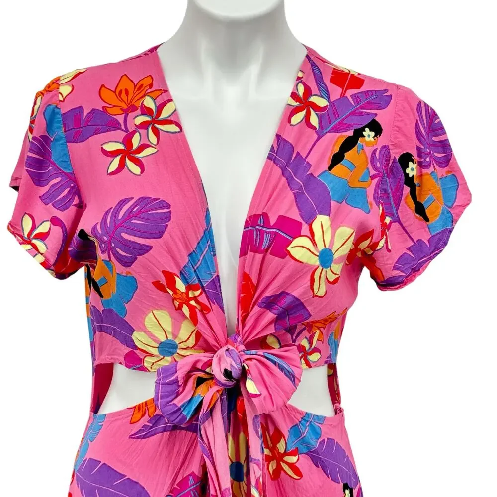 XIX Palms Hawaii Dress Kohala Cut Out Maxi Large Womens Pink Tropical Resort